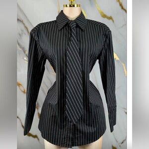 Black Pinstripe Button-Down Shirt with Matching Tie